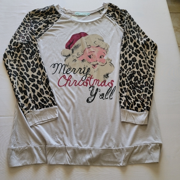 NWT Southern Grace Leopard Sleeve Merry Christmas Ya'll Top/Tee Women's Size XL - Picture 10 of 10